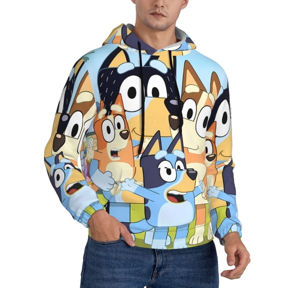 Lsque Bluey Pattern Casual Men's Hoodie,Hooded Sweatshirt with Kangaroo Pocket,Pullover Hoodie-4X-Large