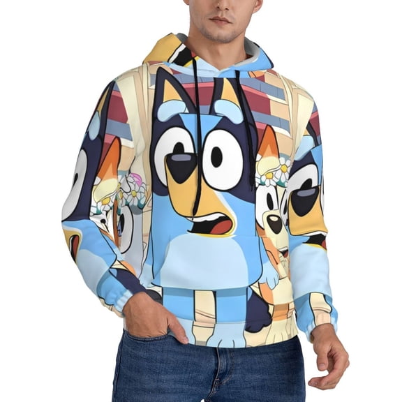 Lsque Bluey Pattern Casual Men's Hoodie,Hooded Sweatshirt with Kangaroo Pocket,Pullover Hoodie-Medium