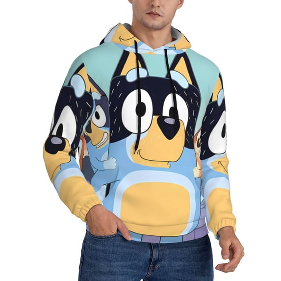 Lsque Bluey Pattern Casual Men's Hoodie,Hooded Sweatshirt with Kangaroo Pocket,Pullover Hoodie-Small