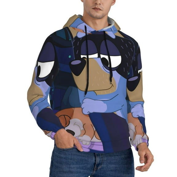Lsque Bluey Pattern Casual Men's Hoodie,Hooded Sweatshirt with Kangaroo Pocket,Pullover Hoodie-Small