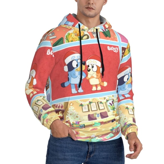 Lsque Bluey Pattern Casual Men's Hoodie,Hooded Sweatshirt with Kangaroo Pocket,Pullover Hoodie-X-Large