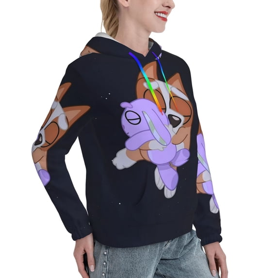 Lsque Bluey Pattern Casual Women's Hoodie,Hooded Sweatshirt with Kangaroo Pocket,Pullover Hoodie with Eye-catching Drawstrings-Large