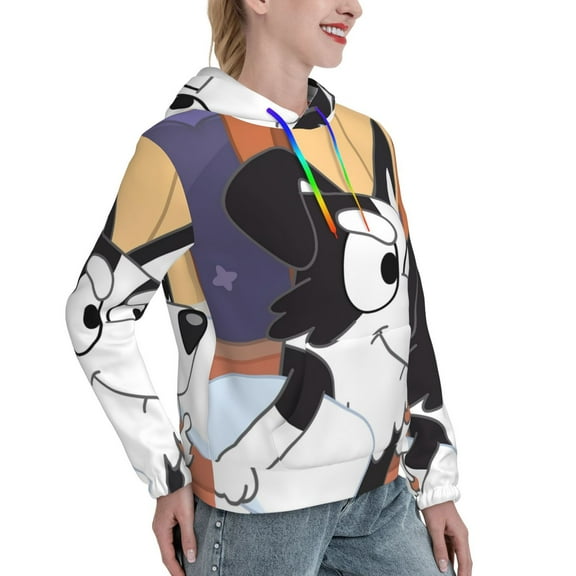 Lsque Bluey Pattern Casual Women's Hoodie,Hooded Sweatshirt with Kangaroo Pocket,Pullover Hoodie with Eye-catching Drawstrings-Large