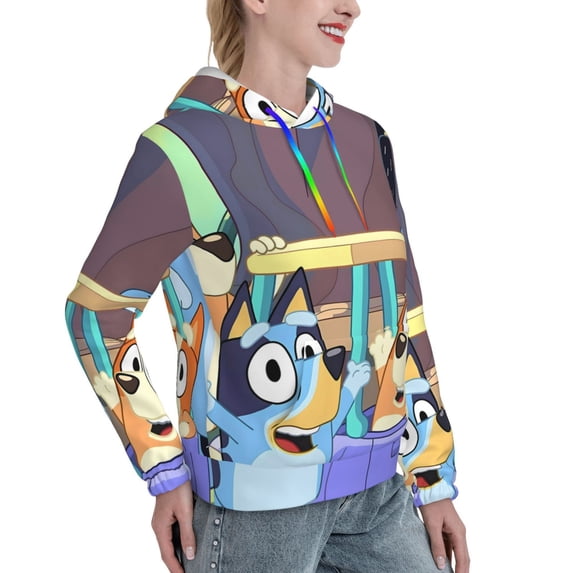 Lsque Bluey Pattern Casual Women's Hoodie,Hooded Sweatshirt with Kangaroo Pocket,Pullover Hoodie with Eye-catching Drawstrings-Small