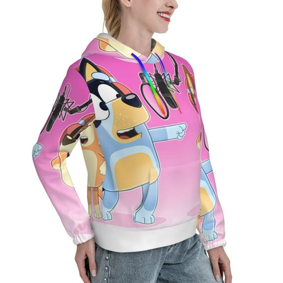 Lsque Bluey Pattern Casual Women's Hoodie,Hooded Sweatshirt with Kangaroo Pocket,Pullover Hoodie with Eye-catching Drawstrings-X-Large