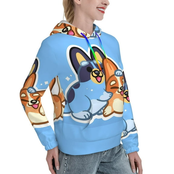 Lsque Bluey Pattern Casual Women's Hoodie,Hooded Sweatshirt with Kangaroo Pocket,Pullover Hoodie with Eye-catching Drawstrings-XX-Large