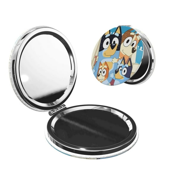 Lsque Bluey Pattern Cosmetic Mirror 2.6 Inch Round Handheld Travel Pocket Makeup Mirror