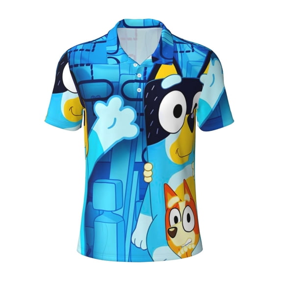 Lsque Bluey Pattern Golf Shirts for Men Dry Fit Print Moisture Wicking Performance Short Sleeve Polo Shirt-4X-Large
