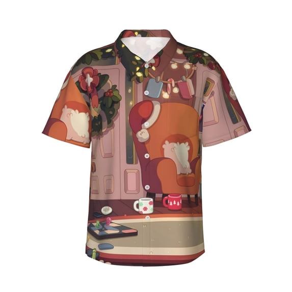 Lsque Bluey Pattern Hawaiian Shirt for Men Unisex Summer Beach Casual Short Sleeve Cotton Linen Button Down Shirts-Medium
