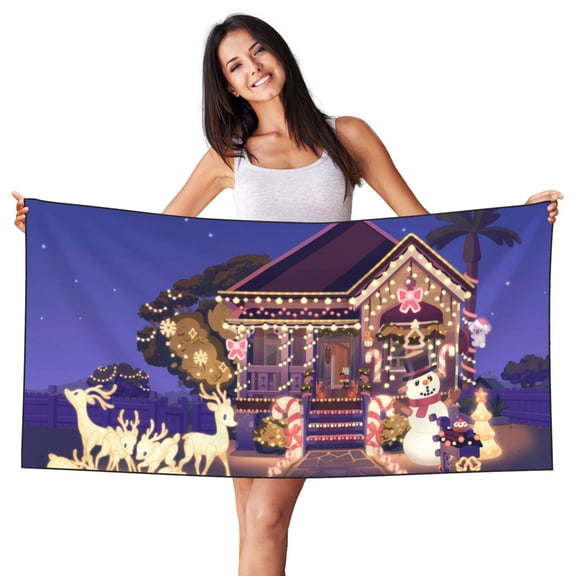 Lsque Bluey Pattern Microfiber Bath Beach Towel Silver Fox Velvet Beach Towel Oversized Quick Dry Absorbent for Pool Swimming Bathroom 27.5x55in