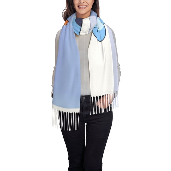 Lsque Bluey Pattern Women's Traditional Scarf Wrap Tassel Shawl Fringes Neck Head Shawl Retro Scarf