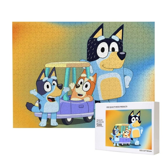 Lsque Bluey Pattern Wooden Picture Puzzle ,500 Piece Jigsaw Puzzle ,Family Fun Puzzle, Home Décor Puzzle, Gift Puzzle(Horizontal style)