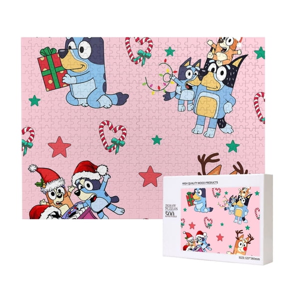 Lsque Bluey Pattern Wooden Picture Puzzle ,500 Piece Jigsaw Puzzle ,Family Fun Puzzle, Home Décor Puzzle, Gift Puzzle(Horizontal style)