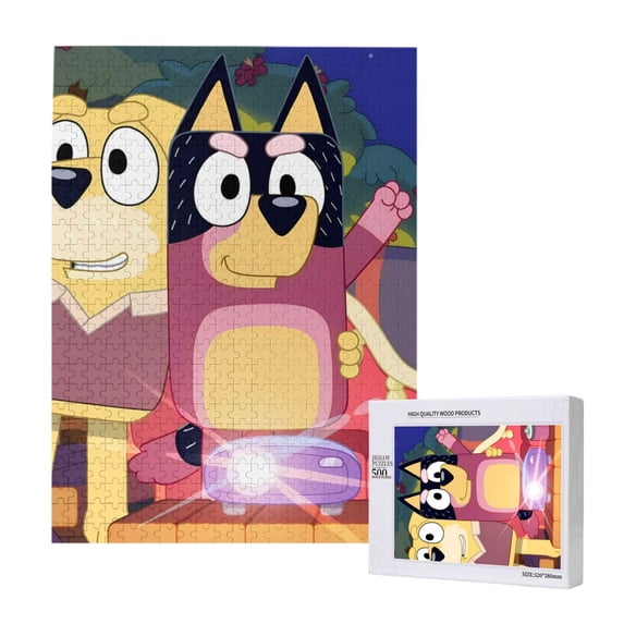 Lsque Bluey Pattern Wooden Picture Puzzle ,500 Piece Jigsaw Puzzle ,Family Fun Puzzle, Home Décor Puzzle, Gift Puzzle(Vertical style)