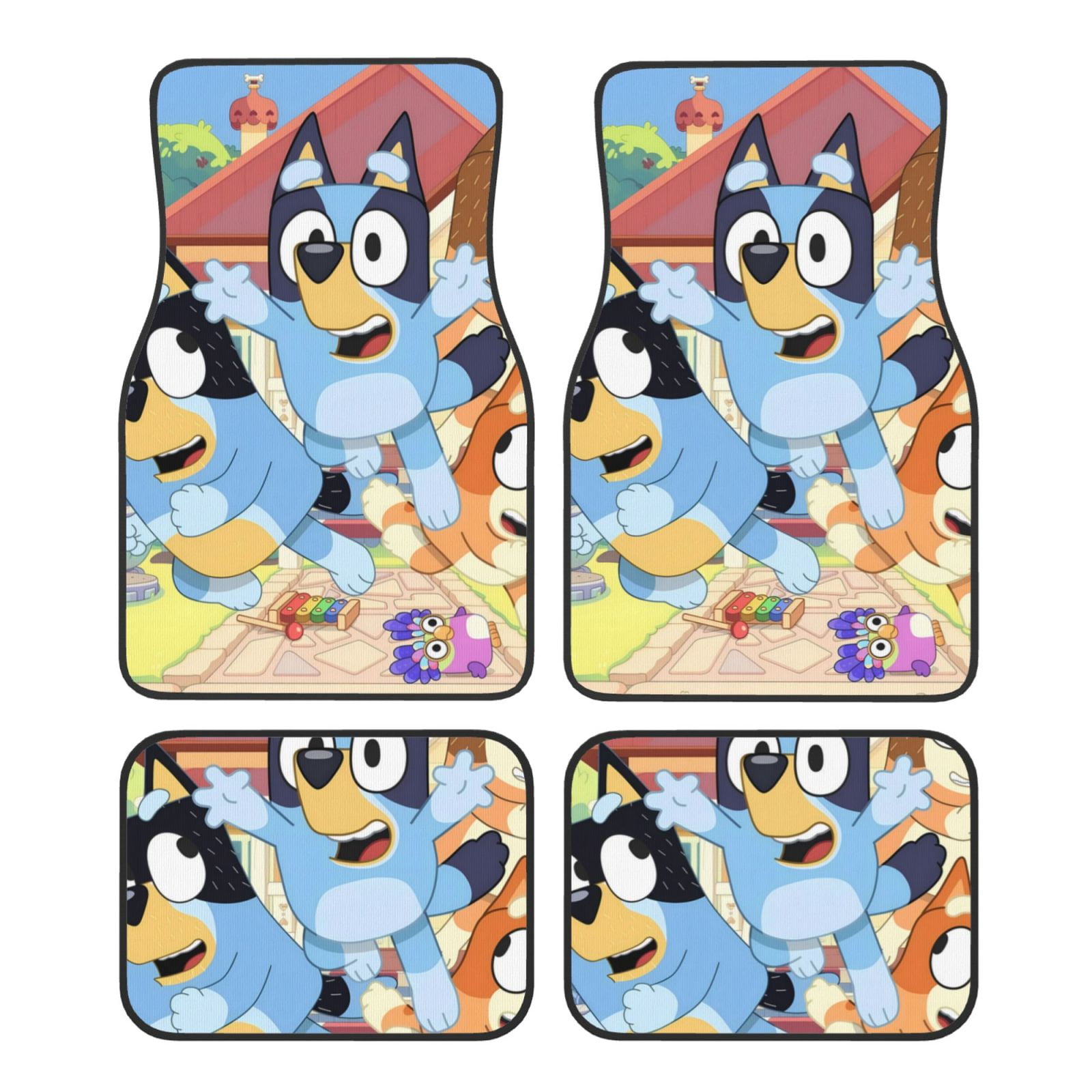 Lsque Bluey Print 4-Piece Floor Mats, Heavy-Duty Rubber Liners, Anti ...