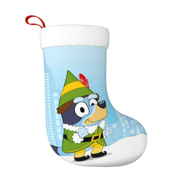 Lsque Bluey Print Christmas Stockings with Initials, 18” Large Knit Christmas Stocking,Xmas Stocking for Kids, Holiday and Family Stocking