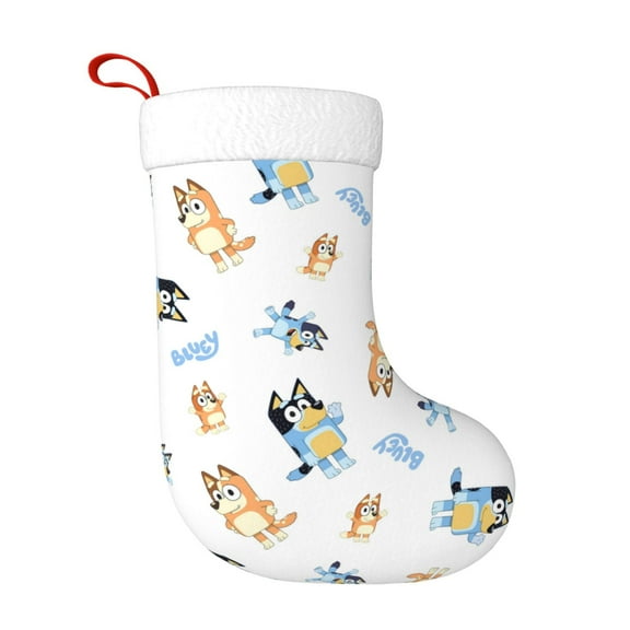 Lsque Bluey Print Christmas Stockings with Initials, 18” Large Knit Christmas Stocking,Xmas Stocking for Kids, Holiday and Family Stocking