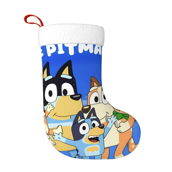 Lsque Bluey Print Christmas Stockings with Initials, 18” Large Knit Christmas Stocking,Xmas Stocking for Kids, Holiday and Family Stocking