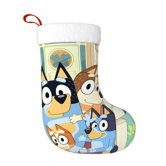 Lsque Bluey Print Christmas Stockings with Initials, 18” Large Knit Christmas Stocking,Xmas Stocking for Kids, Holiday and Family Stocking