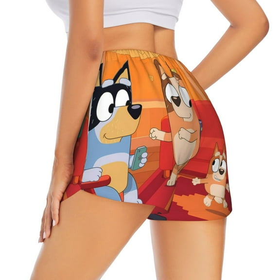 Lsque Bluey Printed Women's Running Shorts with Liner Pockets,Elastic Quick Dry Workout Athletic Gym Yoga Shorts,Womens High Waist Shorts-Small