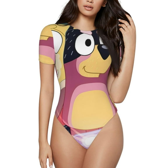 Lsque Bluey Women's Crew Neck Short Sleeve Bodysuit Basic T Shirts Tops Onesie Adult Cute Pajama-Small