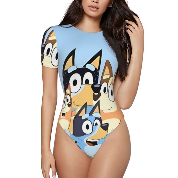 Lsque Bluey Women's Crew Neck Short Sleeve Bodysuit Basic T Shirts Tops Onesie Adult Cute Pajama-X-Large