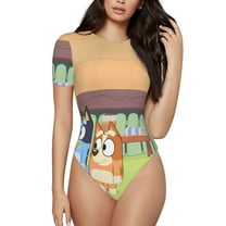 Lsque Bluey Women's Crew Neck Short Sleeve Bodysuit Basic T Shirts Tops Onesie Adult Cute Pajama-