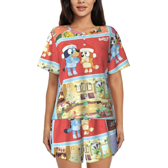 Lsque Bluey Women's Short-Sleeved Pajama Set - 2 Piece Soft and Lightweight Sleepwear Set-Large