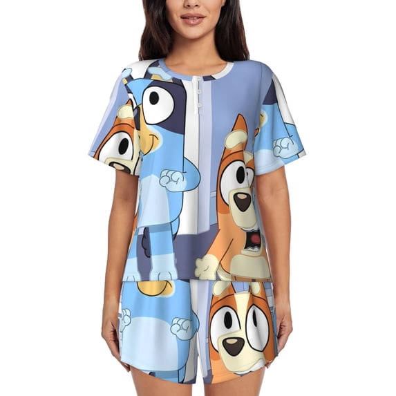 Lsque Bluey Women's Short-Sleeved Pajama Set - 2 Piece Soft and Lightweight Sleepwear Set-Large