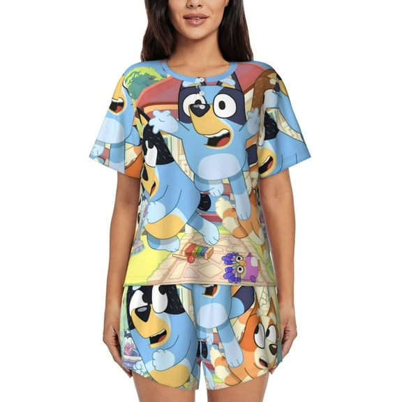Lsque Bluey Women's Short-Sleeved Pajama Set - 2 Piece Soft and Lightweight Sleepwear Set-Medium