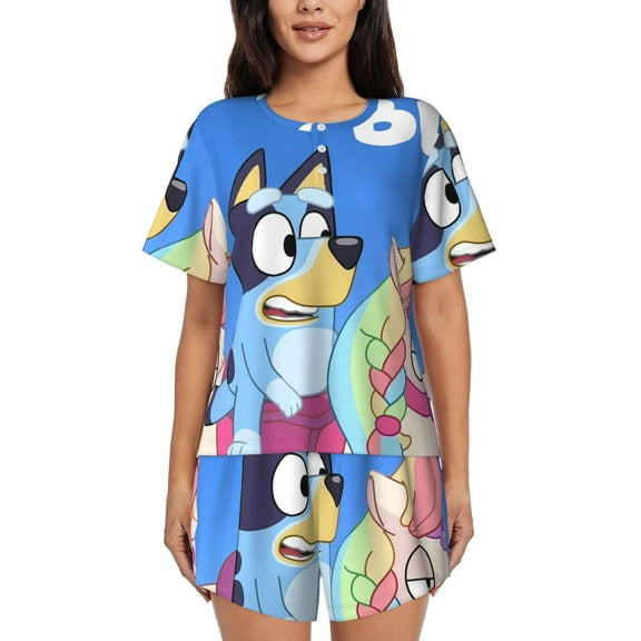 Lsque Bluey Women's Short-Sleeved Pajama Set - 2 Piece Soft and Lightweight Sleepwear Set-Small