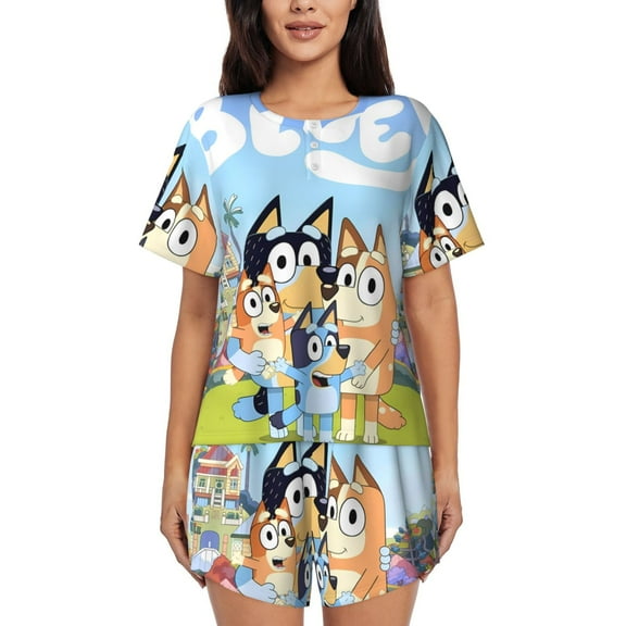 Lsque Bluey Women's Short-Sleeved Pajama Set - 2 Piece Soft and Lightweight Sleepwear Set-Small
