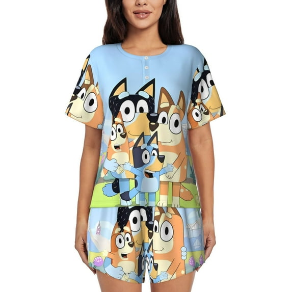 Lsque Bluey Women's Short-Sleeved Pajama Set - 2 Piece Soft and Lightweight Sleepwear Set-X-Large