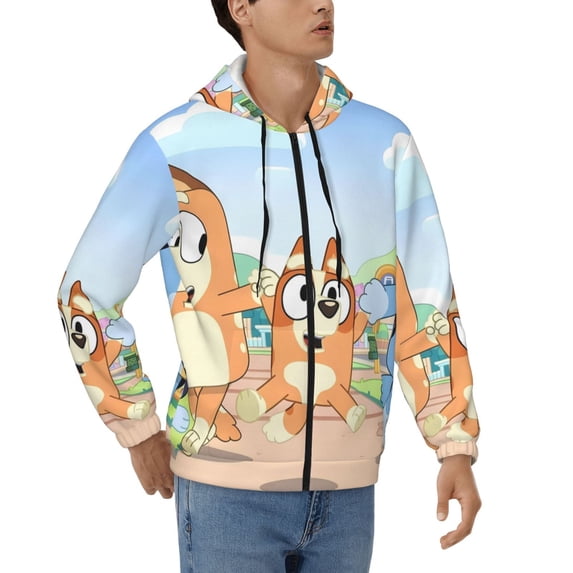 Lsque Bluey for Mens Full-zip Hoodie, Zip-up Pullover Hooded Sweatshirt, Kangaroo Pocket Hoodie Ideal for Daily Wear, Travel, and Home-Small