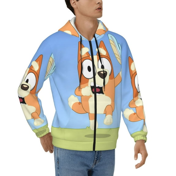 Lsque Bluey for Mens Full-zip Hoodie, Zip-up Pullover Hooded Sweatshirt, Kangaroo Pocket Hoodie Ideal for Daily Wear, Travel, and Home-Small