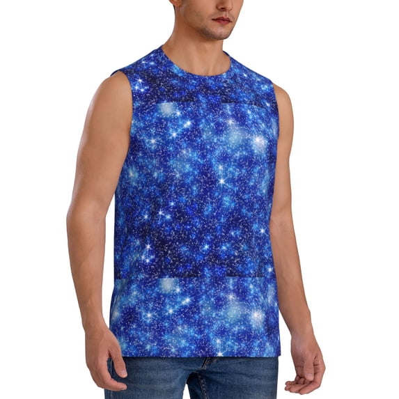 Lsque Blurred Star Snow Christmas Print Men's Cotton Blend Sleeveless Muscle Shirts (S-3XL)- Moisture Wicking, Odor Protection, UPF 30+,Large