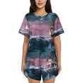 thumbnail image 1 of Lsque Boat Lighthouse Storm Waves Women's Short-Sleeved Pajama Set - 2 Piece Soft and Lightweight Sleepwear Set-Small, 1 of 9
