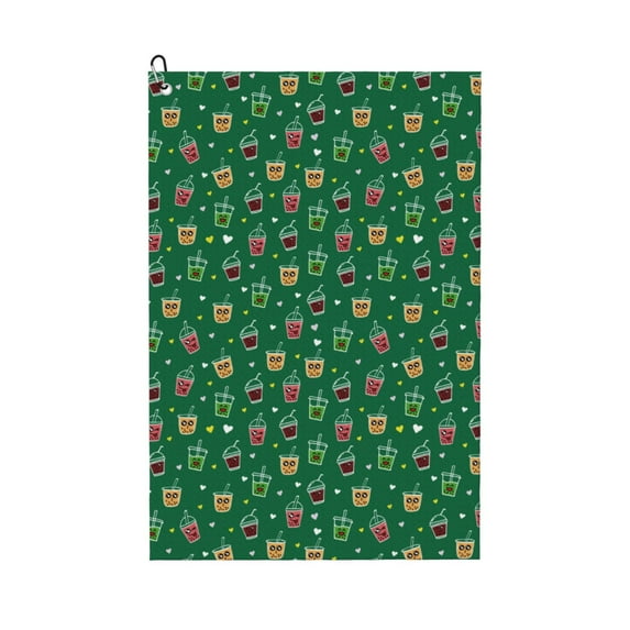 Lsque Boba Milk Tea Premium Golf Towel - Ultra Absorbent and Quick Drying Microfiber Towel with Carabiner - Gift for Men -24" X 16"