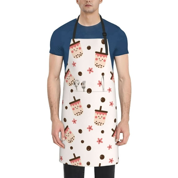 Lsque Boba Milk Tea Waterproof Apron Chef Aprons for Men Heavy Duty Chemical Work Apron Extra Long Grilling Aprons with Adjustable Bib Apron