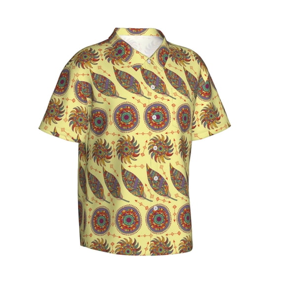 Lsque Bohemia pattern Hawaiian Shirt for Men, Unisex Summer Beach Casual Short Sleeve Button Down Shirts-XX-Large