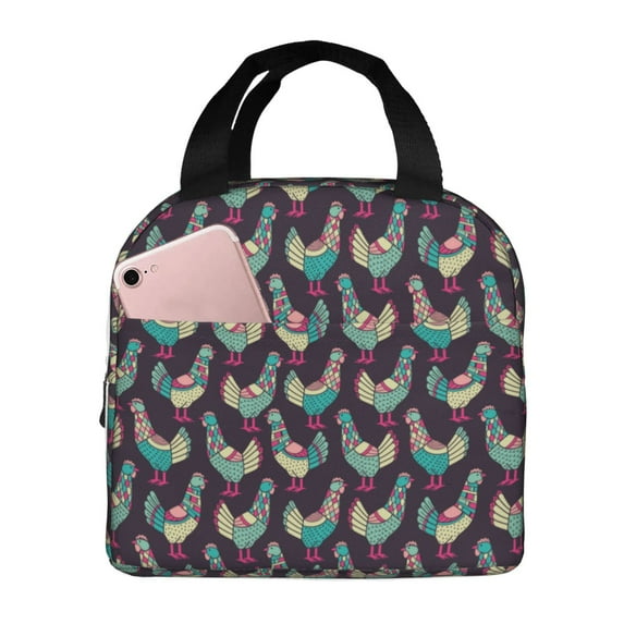 Lsque Bohemian Chicken Pattern Lunch Bag Women/Men Insulated Lunch Box,Small Leakproof Cooler Food Lunch Containers Reusable High Capacity Lunch Tote Bags