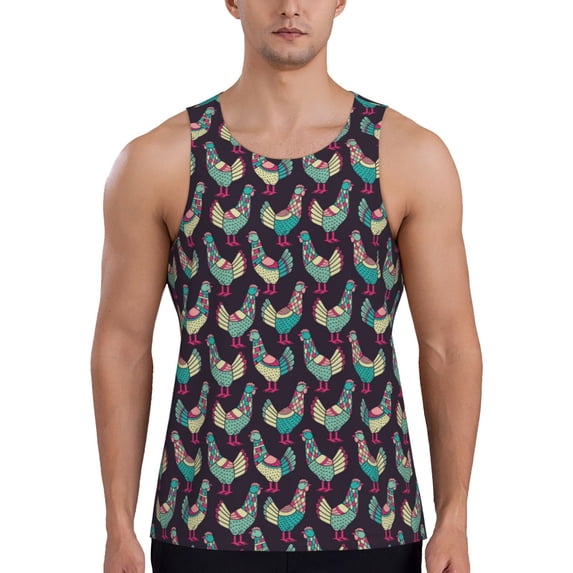 Lsque Bohemian Chicken Pattern Mens Tank Tops Muscle Athletic Quick Dry Sleeveless Workout Fitness T Shirts Beach Tank Top, Loose-fit Sleeveless Shirt for Men-Large