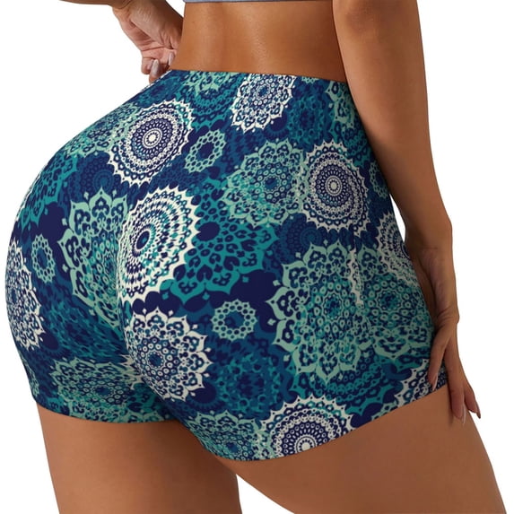 Lsque Bohemian Mandala Pattern High Waisted Biker Shorts for Women-Tummy Control Fitness Athletic Workout Running Yoga Gym Shorts,Moisture-Wicking-X-Large