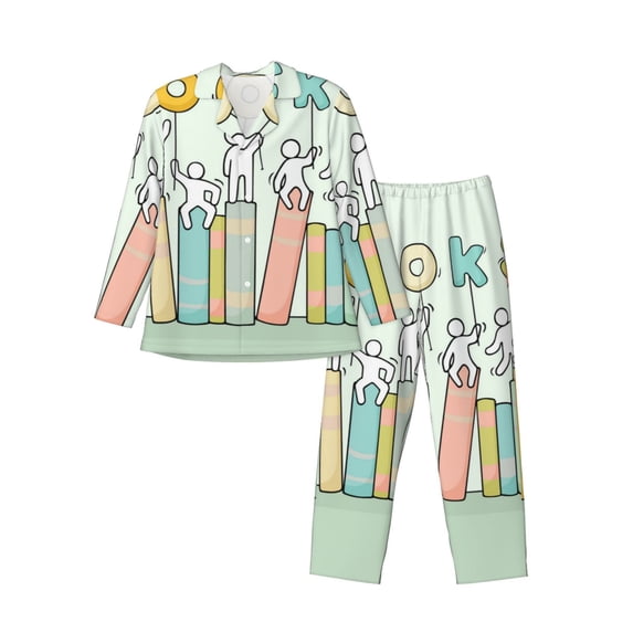 Lsque Books Pattern Long Sleeve Pajama Set for Men - Soft 2-Piece Sleepwear and Loungewear Set with Pockets, Comfy Nightwear-XX-Large