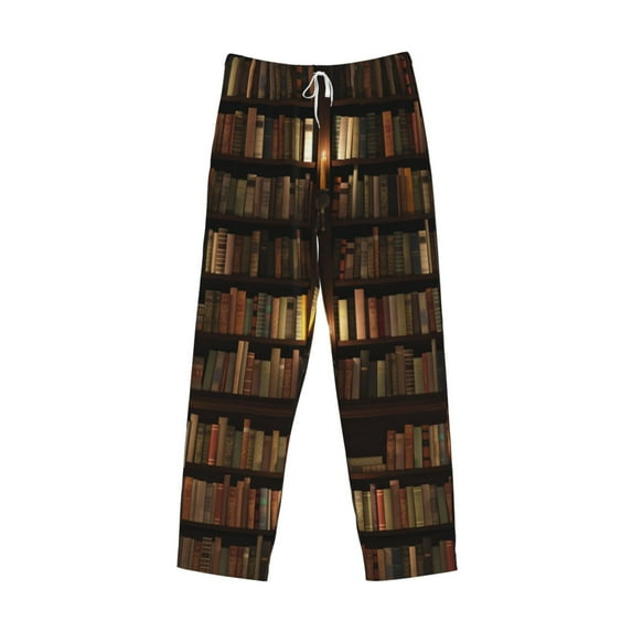 Lsque Bookshelves Print Men's Pajama Pants, Lounge Pant - Comfortable Home Wear,Elastic Waistband, Stylish Design-Large