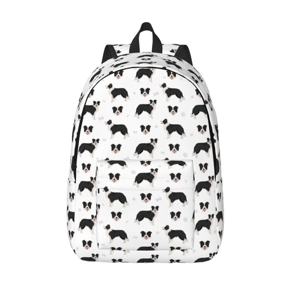 Lsque Border Collie Dog Pattern Canvas Daypack, Durable Backpack, High-quality Versatile Backpack,Vintage Compact Backpack-Medium