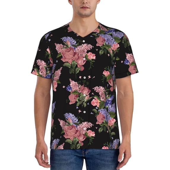 Lsque Bouquet Pattern Mens Polo Golf Shirts Funny Graphics Shorts Sleeve Button Shirts Baseball T-shirt-Large