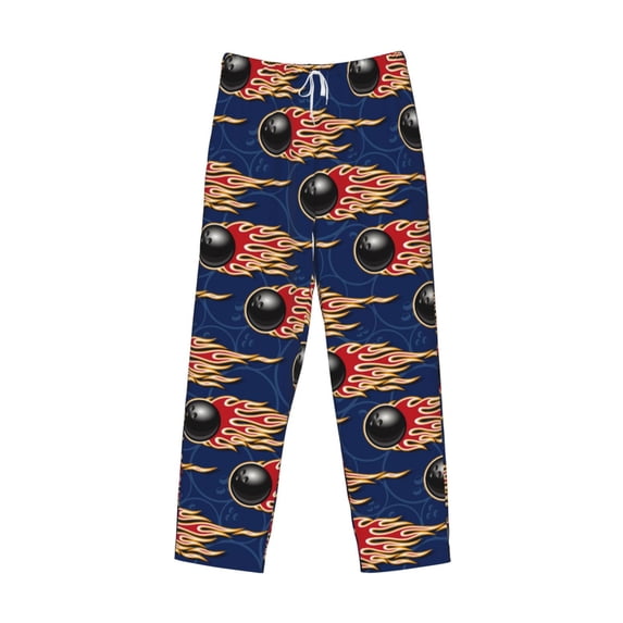 Lsque Bowling Ball And Flame Print Men's Pajama Pants, Lounge Pant - Comfortable Home Wear,Elastic Waistband, Stylish Design-Medium