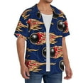 thumbnail image 1 of Lsque Bowling Ball And Flame print Men's Cuban Collar Short Sleeve Shirt Summer Beachwear Casual Button Down Fashionable Vacation Leisure Shirt-4X-Large, 1 of 7