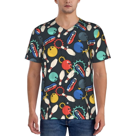 Lsque Bowling Ball Pattern Mens Polo Golf Shirts Funny Graphics Shorts Sleeve Button Shirts Baseball T-shirt-Large
